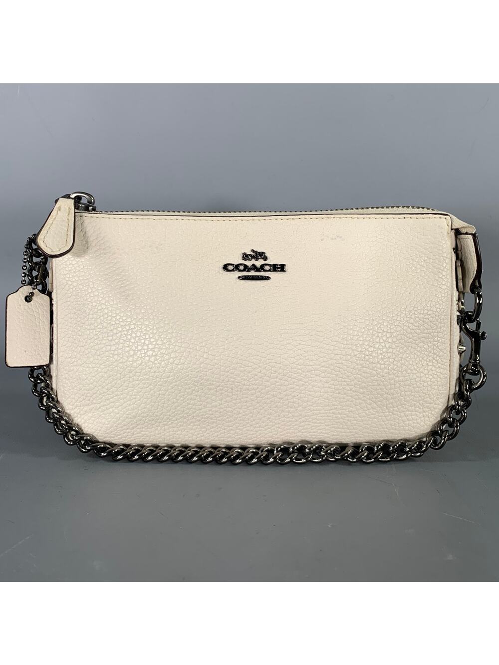 COACH Cream Gunmetal Pebble Grain Leather Handbag & Leather Goods